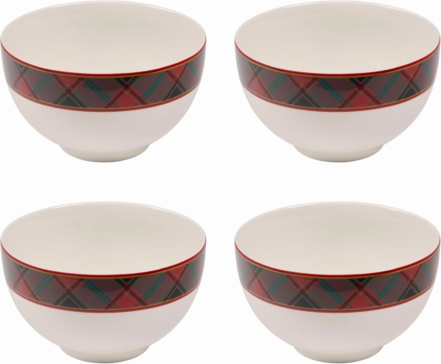 Spode Christmas Tree 6-Inch Rice Bowl, Set of 4 - Round Ceramic Bowls for Soup, Stews, Frozen Meals, and Sticky Rice - Christmas Tableware - Durable, Dishwasher, Microwave Safe - Holiday Entertainment