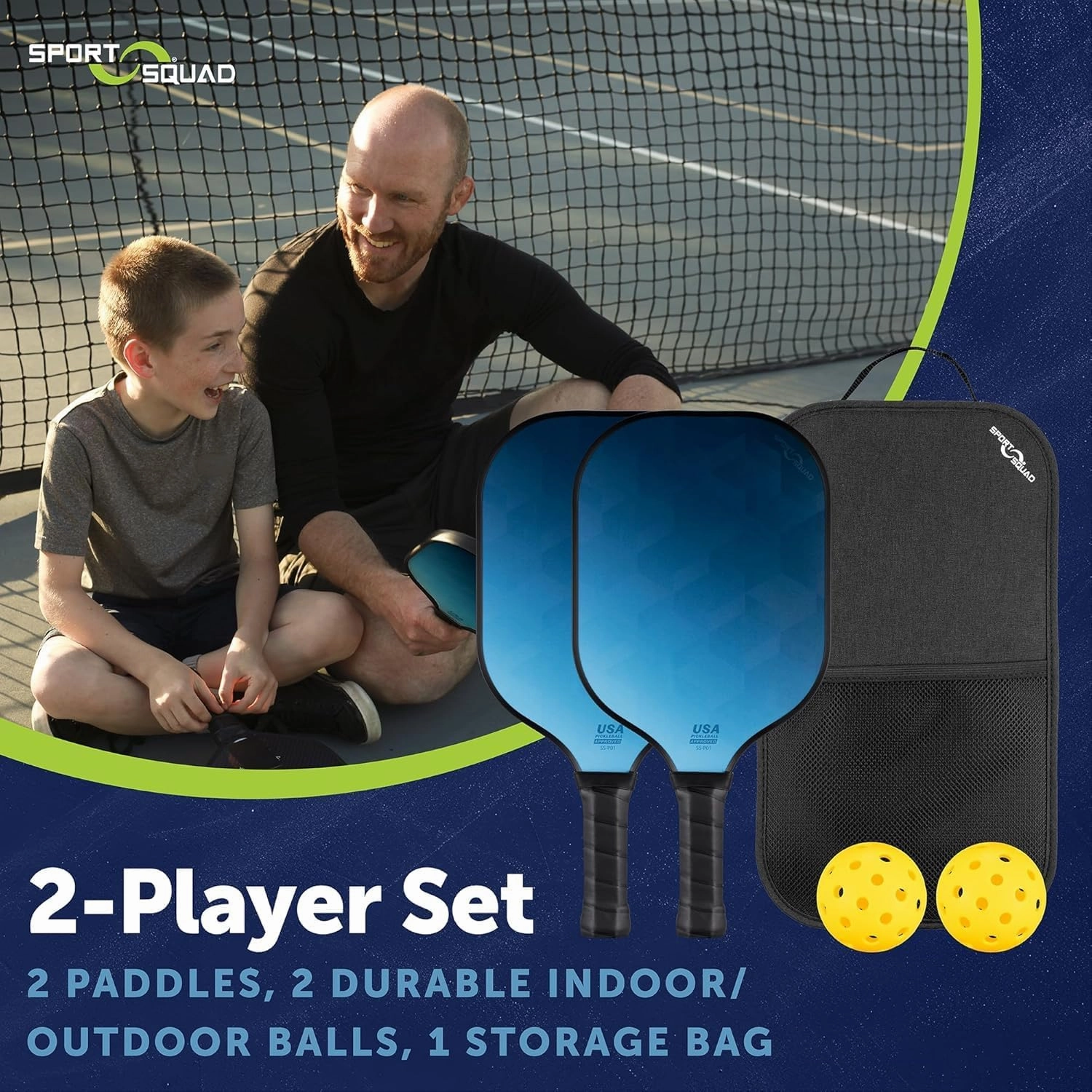 Sport Squad Pickleball Paddles Set of 2 and Single Paddles - Lightweight, Durable & High-Performance Playability - Enhanced Grip & Power - USA Team-Developed Rackets, Sets & Accessories for All Levels