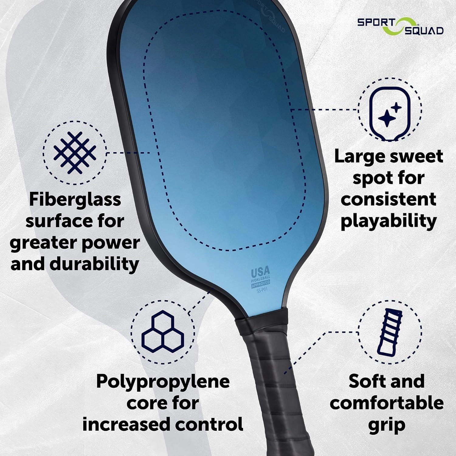 Sport Squad Pickleball Paddles Set of 2 and Single Paddles - Lightweight, Durable & High-Performance Playability - Enhanced Grip & Power - USA Team-Developed Rackets, Sets & Accessories for All Levels