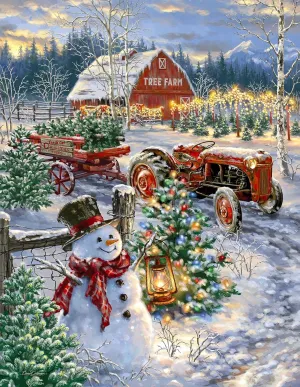 Springbok - Christmas Tree Farm - 1000 Piece Jigsaw Puzzle Featuring a Holiday Christmas Tree Farm lit for The Holidays