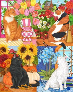 Springbok Four Seasons of Cats 1000 Piece Jigsaw Puzzle for Adults- Enjoy All Four Seasons of Cats with This Colorful Illustration - Unique Cut Pieces