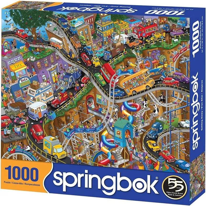 Springbok - Getting Away - 1000 Piece Jigsaw Puzzle- Cartoon Illustration of Transportation to Challenge Your Brain