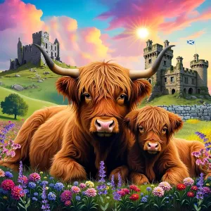 Springbok Highland Cows in The Countryside 500 Piece Jigsaw Puzzle - Endulge in a Colorful Escape with These Fuzzy Scottish Favorites