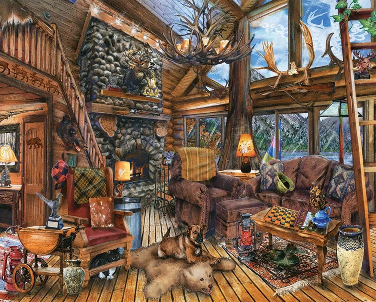 Springbok Puzzles - The Hunting Lodge - 1000 Piece Jigsaw Puzzle - Large 30 Inches by 24 Inches Puzzle - Made in USA - Unique Cut Interlocking Pieces