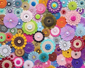 Springbok's Bloomin Buttons 1000 Piece Jigsaw Puzzle for Adults by Artist Linda Stewart Features a Photo of a Floral Composition Made from Buttons and Paper
