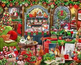Springbok's Christmas Boutique 1000 Piece Jigsaw Puzzleby Artist Gina Jane Features a Cozy Holiday Boutique Overflowing with Festive Gifts