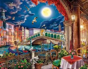 Springbok's Evening Cafe in Venice 1000 Piece Puzzle for Adults- Wonderful Travel Themed Puzzle to Challenge You