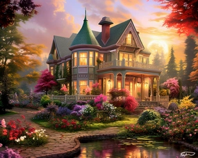 Springbok Victorian Dream 500 Piece Jigsaw Puzzle for Adults - Dreamy and Cozy Victorian House Image by Artist Shawna Stewart