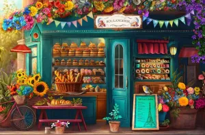 Springbok's Boulangerie Pastry Shop 500 Piece Jigsaw Puzzle for Adults Will Have Your Wishing for Pasteries in This Colorful Scene of Baked Goods and Flowers.