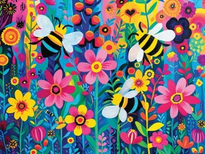 Springbok's Busy Bee Garden 500 Piece Jigsaw Puzzle for Adults Illustrates a Colorful Display of Bees in The Garden - Made in The USA
