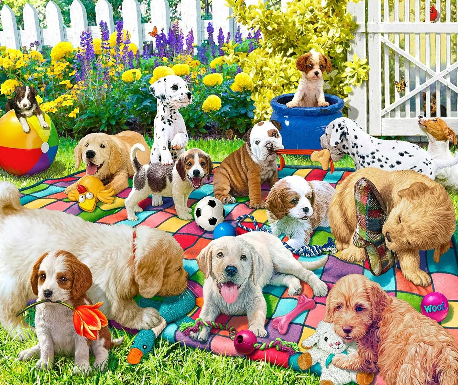 Springbok's Playful Pups on Parade 1000 Piece Puzzle for Adults and Families is an Adorable and Colorful Display of PuppiesLined Up for a Parade - Made in The USA