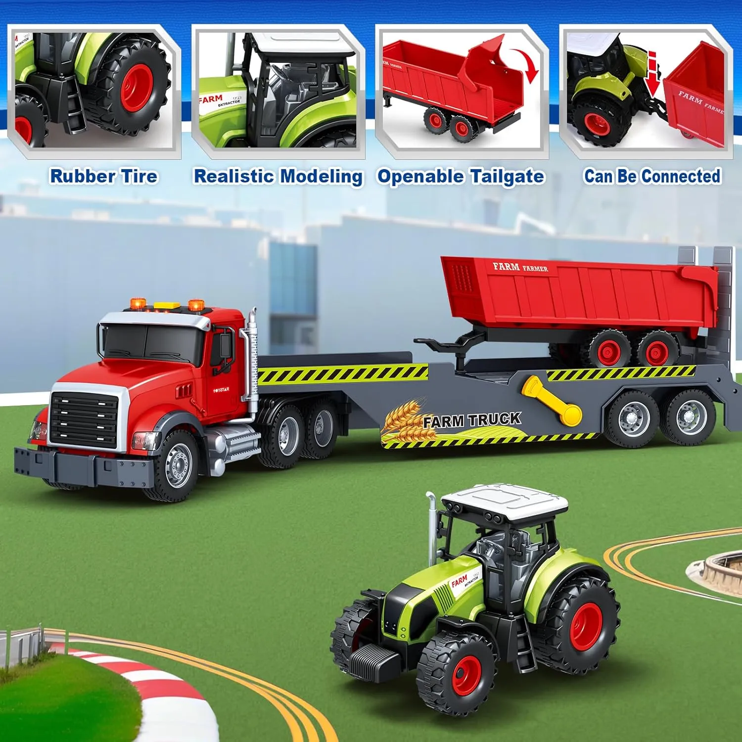 SpringFlower 21“ Extra Large Truck Toy, 3 4 5 6 Boys Toys with Tractors and Dump Truck, 3 in 1 Vehicle Toy with Sounds & Lights, Christmas Birthday Gift Kids Boy Toddlers Age 3 4 5 6 7
