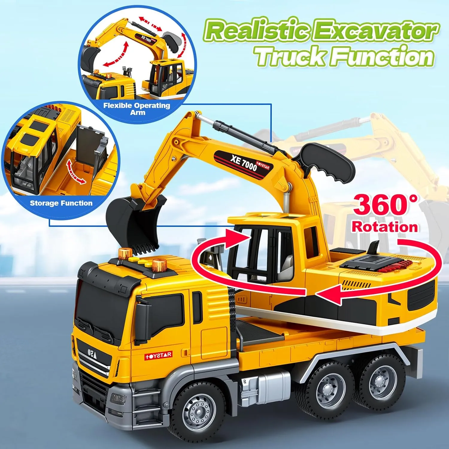 SpringFlower Large Excavator Truck Toy, 3 4 5 6 Year Old Boys Toddlers Toy Truck, Lights & Sounds Toy Excavator for Boys Age 4-7, Kids Toddles Birthday for Kids