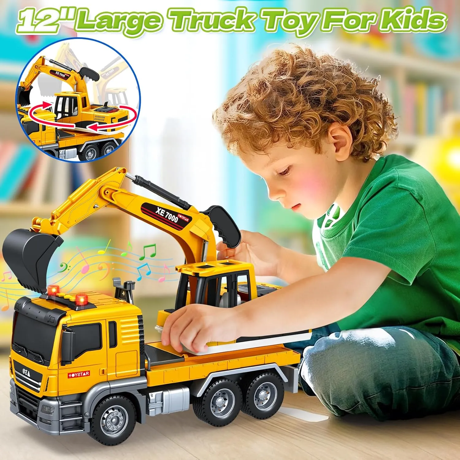 SpringFlower Large Excavator Truck Toy, 3 4 5 6 Year Old Boys Toddlers Toy Truck, Lights & Sounds Toy Excavator for Boys Age 4-7, Kids Toddles Birthday for Kids