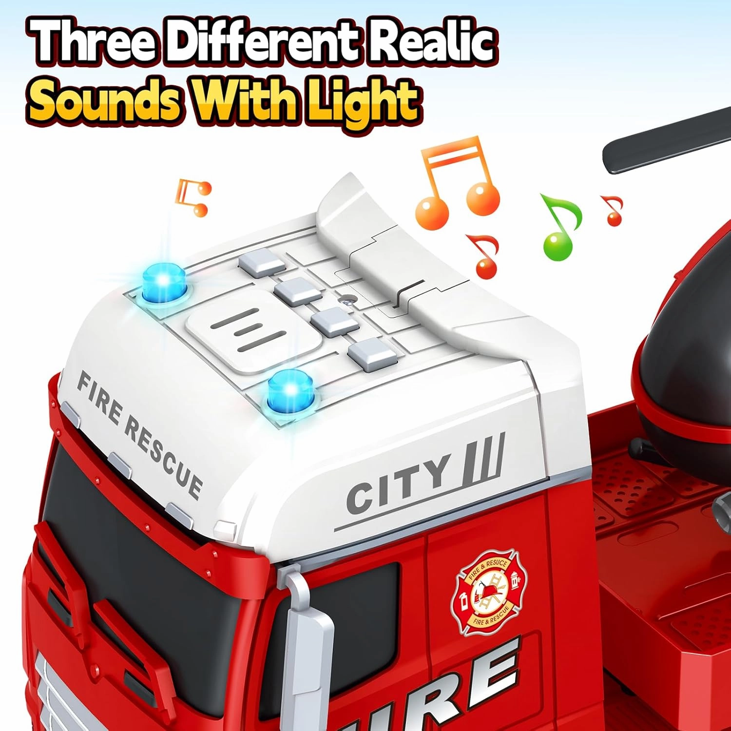 SpringFlower Large Fire Truck Toy with Racing Car and Helicopter, 3 in 1 Lights & Sounds, Christmas & Birthday Gift for Kids 3-6 Years