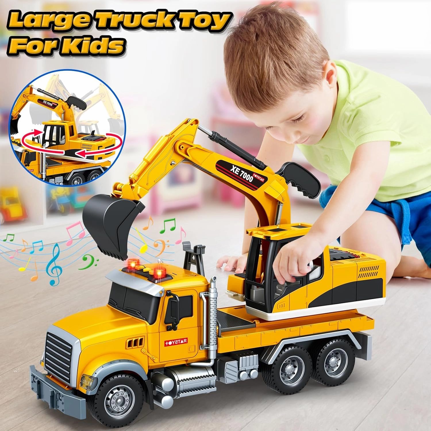 SpringFlower Toy Truck, Large Excavator Truck Toy for 3 4 5 6 Year Old Boys,Truck Toy with Sound and Light,Kids Toddlers Christmas Birthday Gifts for Boys & Girls