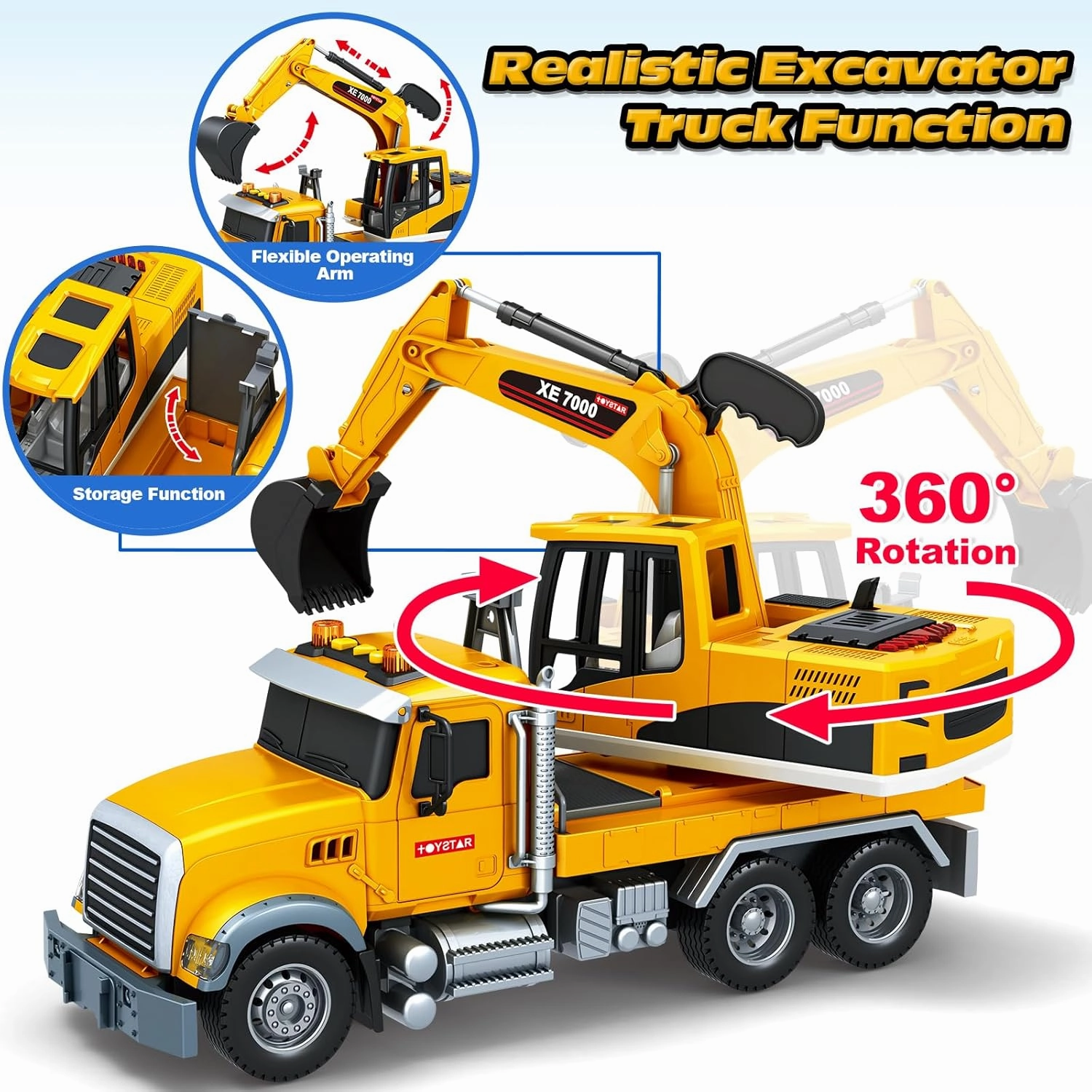SpringFlower Toy Truck, Large Excavator Truck Toy for 3 4 5 6 Year Old Boys,Truck Toy with Sound and Light,Kids Toddlers Christmas Birthday Gifts for Boys & Girls