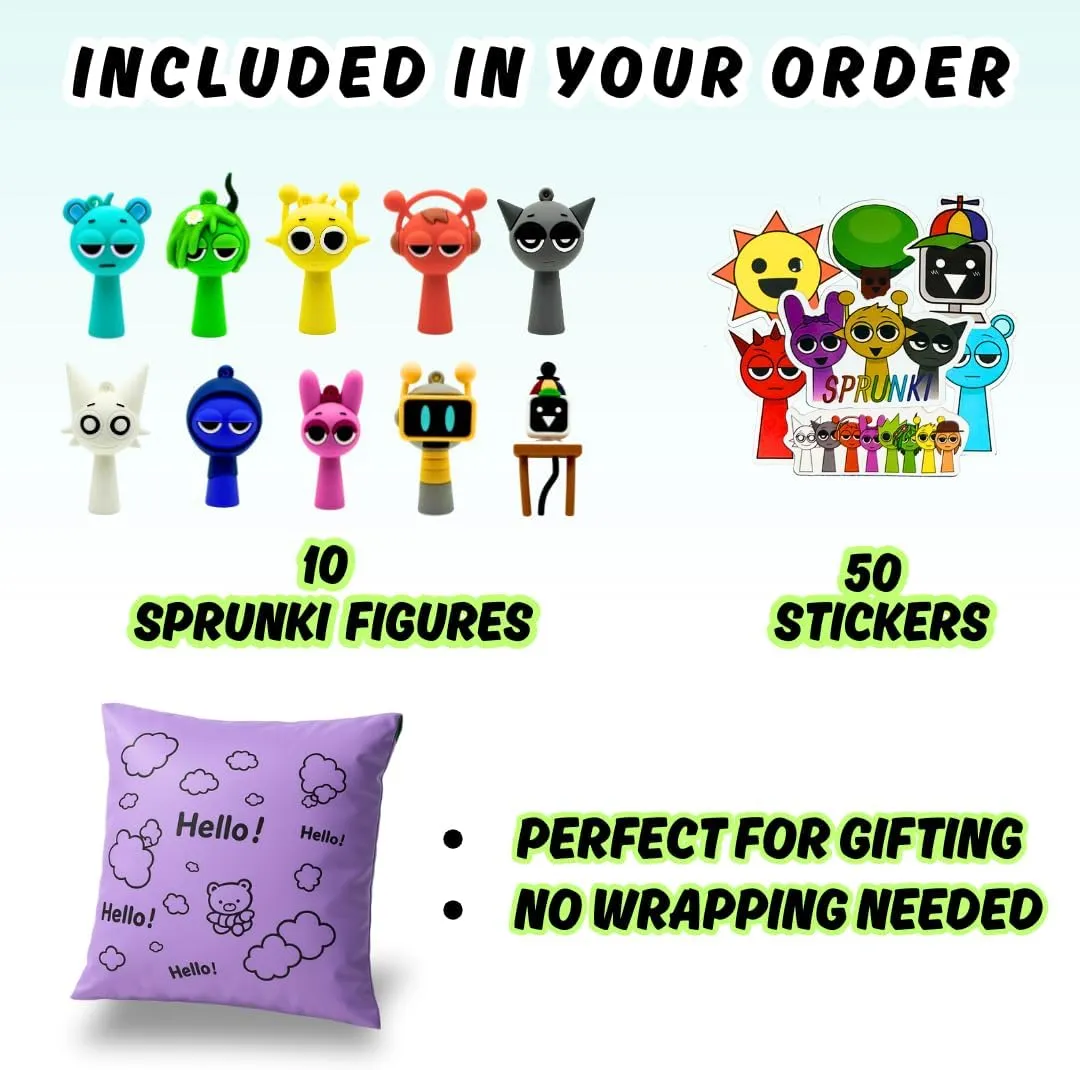 Sprunki Toy Figures Set – Sky, Wenda, Mr. Fun Computer, Pinki, Simon & More – Collectible Phase 1 & 2 Action Figures, Kid-Favorite Mini Toys (10 pcs)
