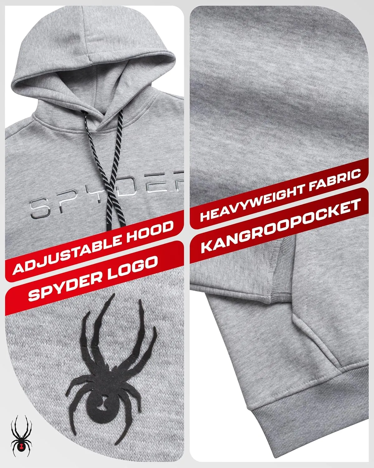 Spyder Men's Active Hoodie Sweatshirt - Athletic Performance Fleece Workout Long Sleeve Pullover Hoodie for Men (Size: S-XXL)