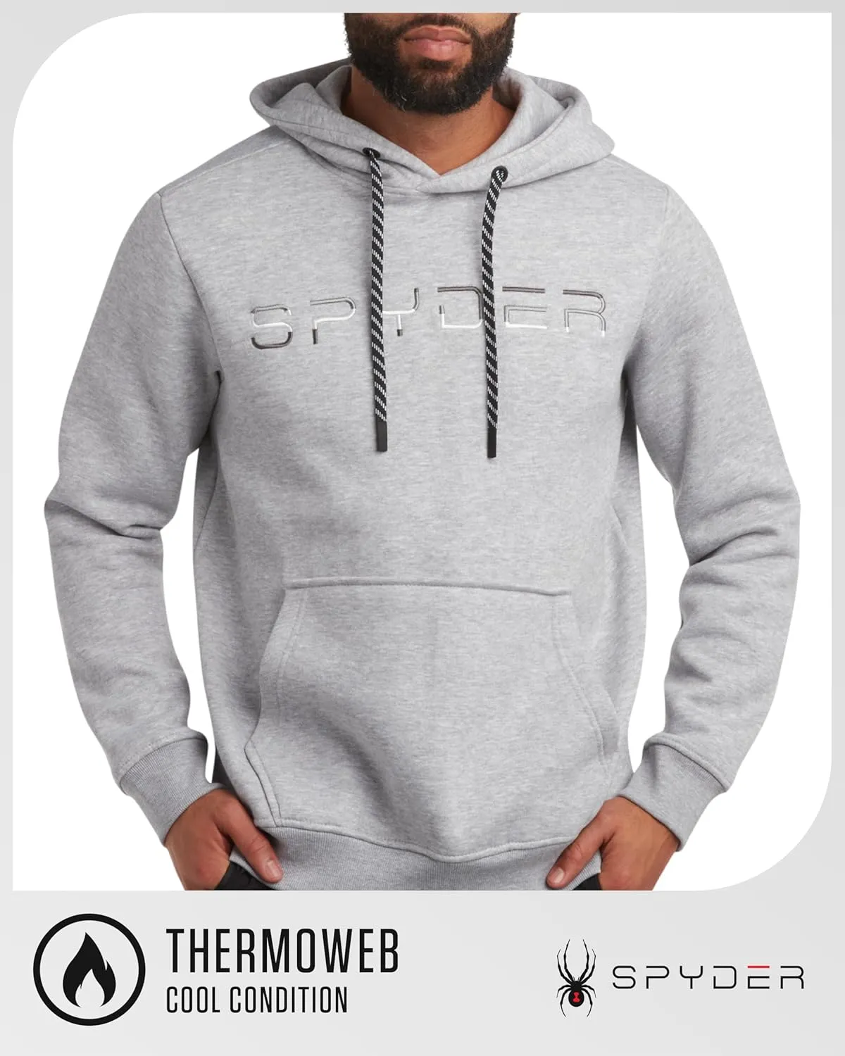 Spyder Men's Active Hoodie Sweatshirt - Athletic Performance Fleece Workout Long Sleeve Pullover Hoodie for Men (Size: S-XXL)