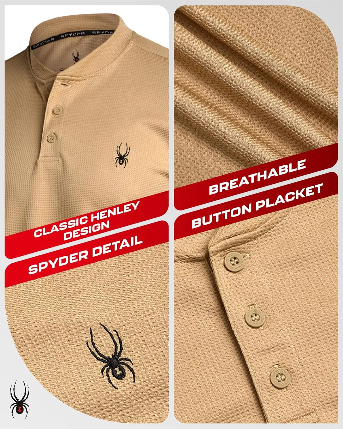 Spyder Mens Thermal Long Sleeve Shirt - Moisture Wicking Henley Shirts for Men with UP 30 Dri Fit Long Sleeve Shirts for Men