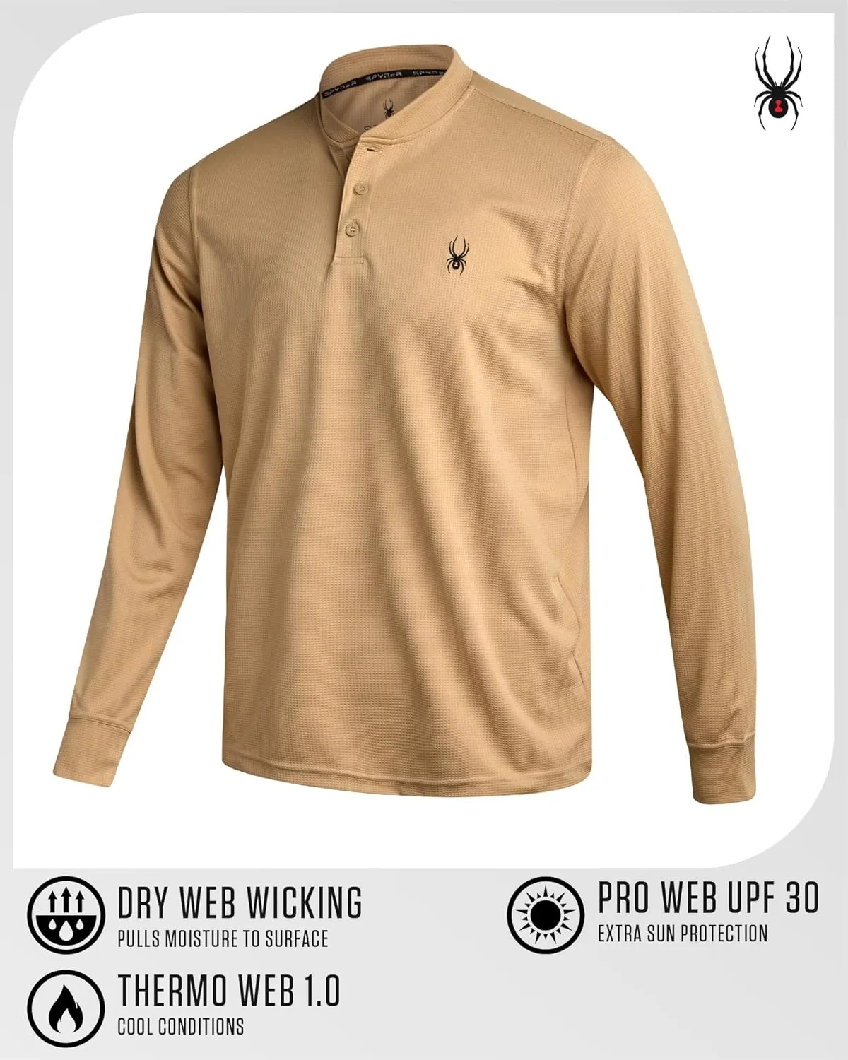 Spyder Mens Thermal Long Sleeve Shirt - Moisture Wicking Henley Shirts for Men with UP 30 Dri Fit Long Sleeve Shirts for Men