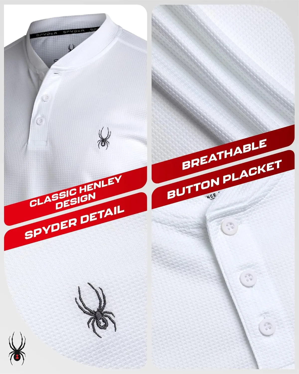 Spyder Mens Thermal Long Sleeve Shirt - Moisture Wicking Henley Shirts for Men with UP 30 Dri Fit Long Sleeve Shirts for Men