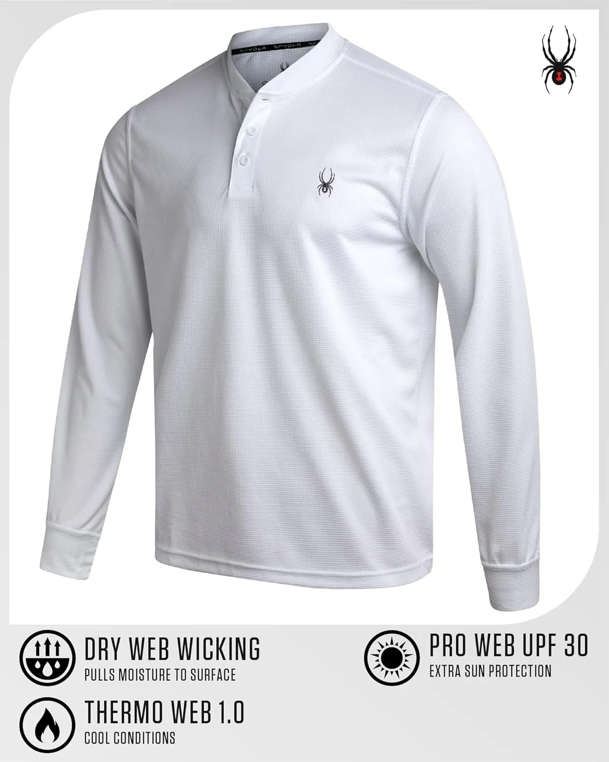 Spyder Mens Thermal Long Sleeve Shirt - Moisture Wicking Henley Shirts for Men with UP 30 Dri Fit Long Sleeve Shirts for Men