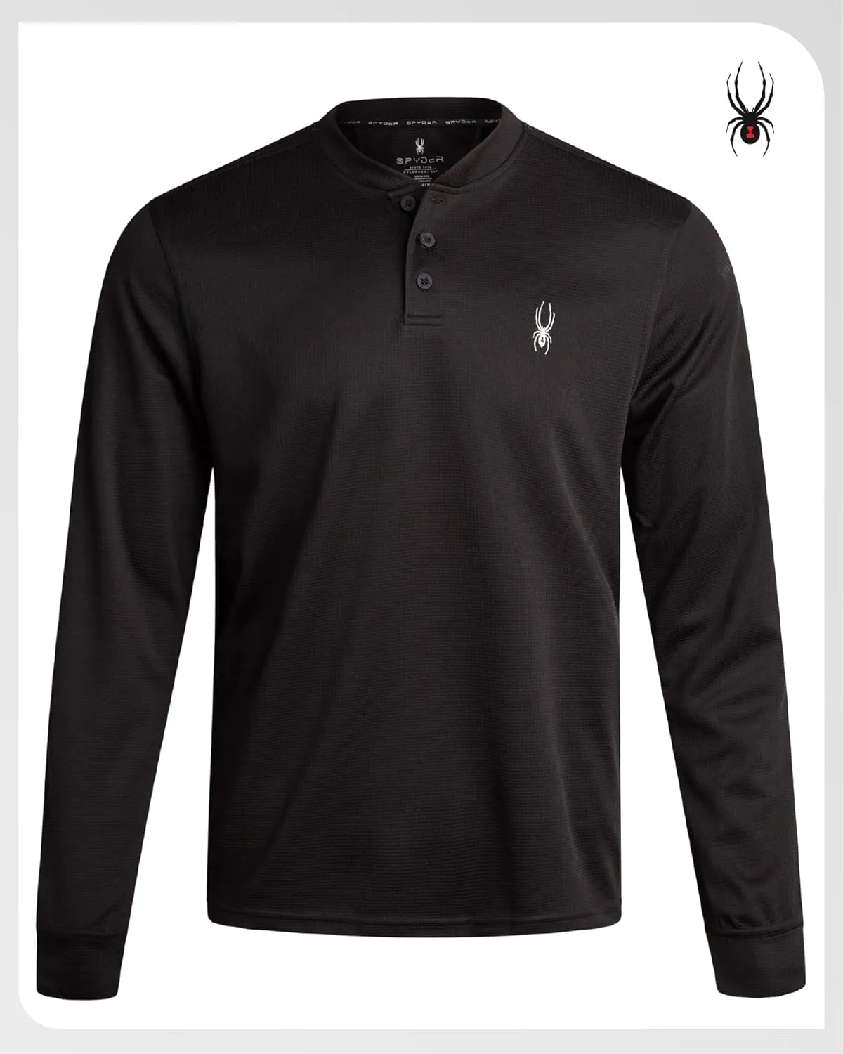 Spyder Mens Thermal Long Sleeve Shirt - Moisture Wicking Henley Shirts for Men with UP 30 Dri Fit Long Sleeve Shirts for Men