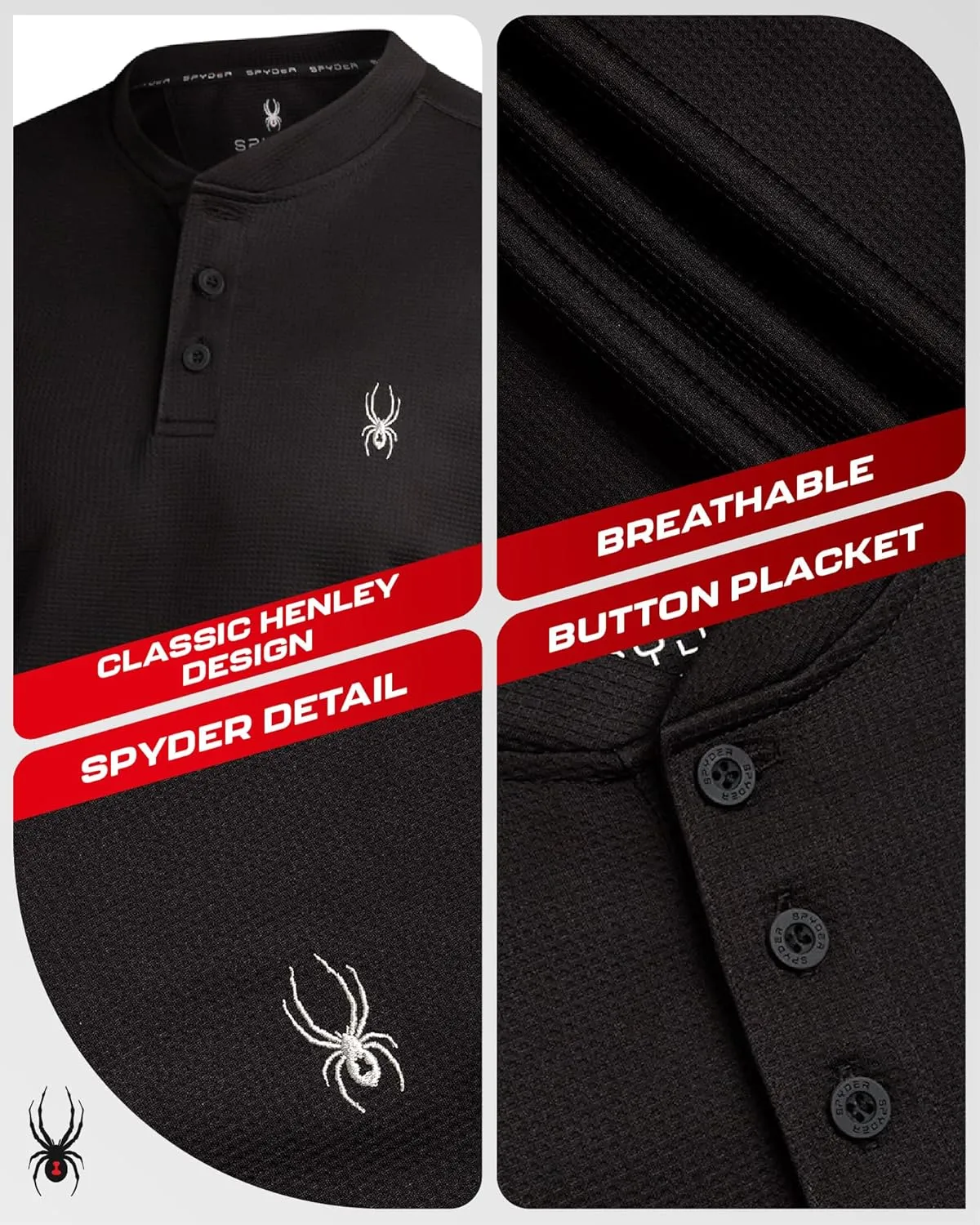 Spyder Mens Thermal Long Sleeve Shirt - Moisture Wicking Henley Shirts for Men with UP 30 Dri Fit Long Sleeve Shirts for Men