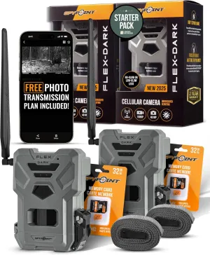 SPYPOINT Flex-Dark Twin Starter Pack with 2 SD Card - Cellular Trail Camera, 40MP Photos, 1080p Video   Sound, No-Glow Game Camera, Hunting Night Vision, Motion Activated,100ft Detection