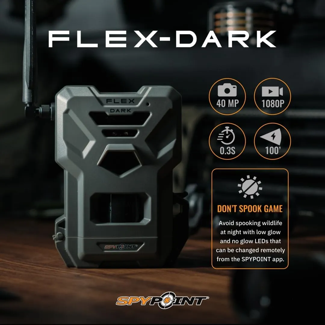 SPYPOINT Flex-Dark Twin Starter Pack with 2 SD Card - Cellular Trail Camera, 40MP Photos, 1080p Video   Sound, No-Glow Game Camera, Hunting Night Vision, Motion Activated,100ft Detection