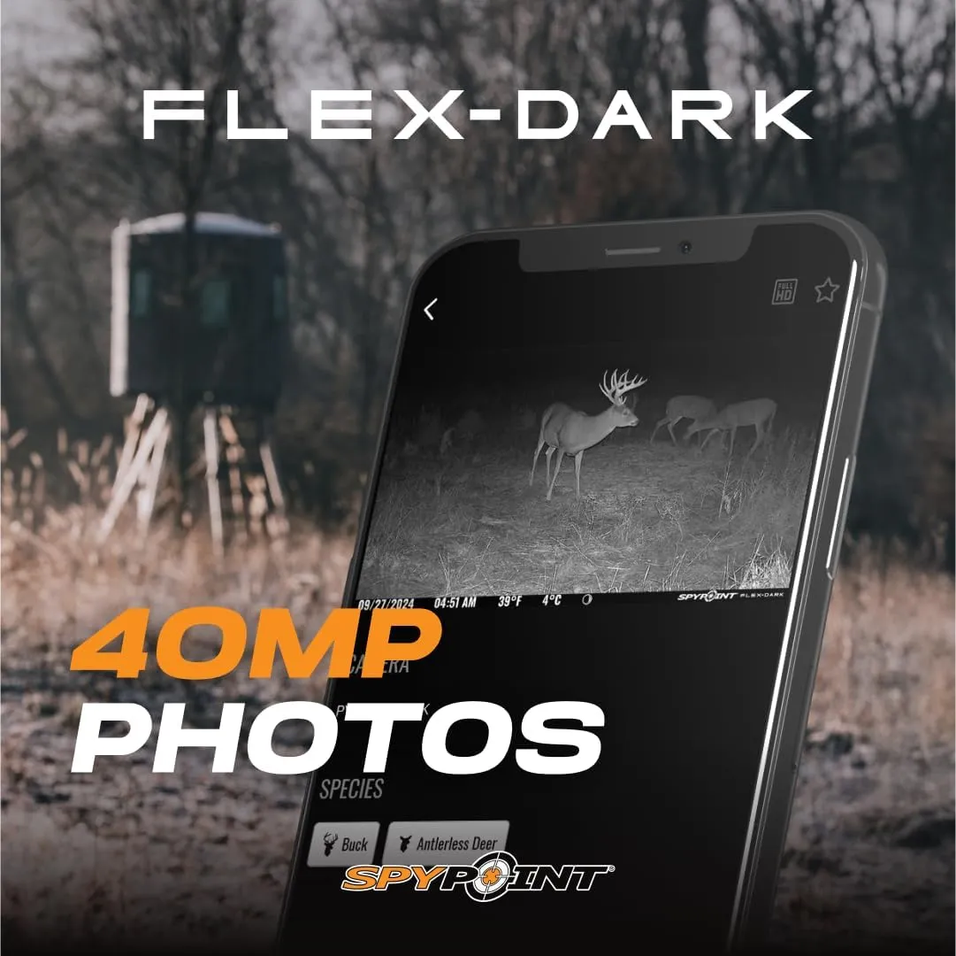 SPYPOINT Flex-Dark Twin Starter Pack with 2 SD Card - Cellular Trail Camera, 40MP Photos, 1080p Video   Sound, No-Glow Game Camera, Hunting Night Vision, Motion Activated,100ft Detection