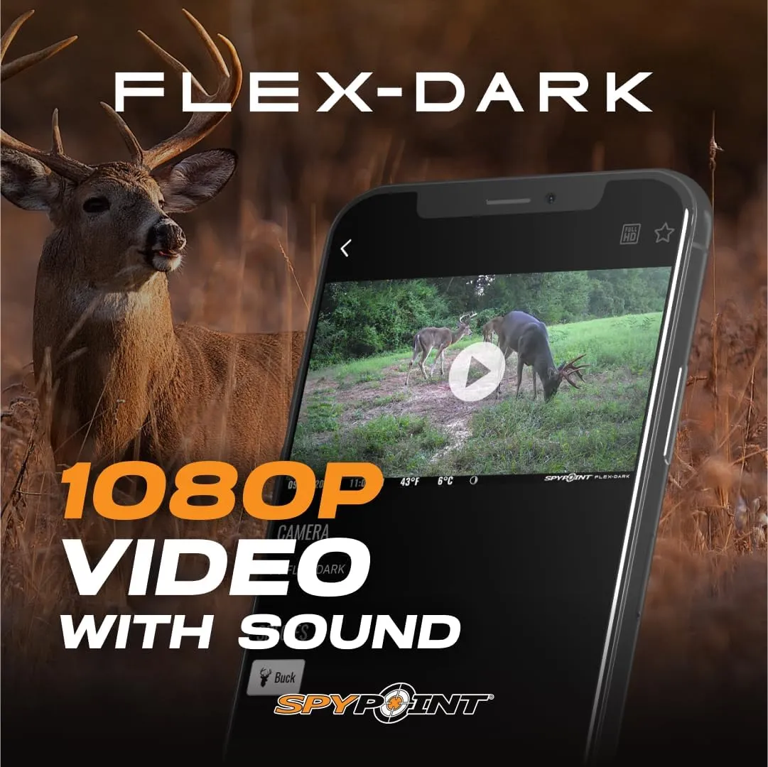 SPYPOINT Flex-Dark Twin Starter Pack with 2 SD Card - Cellular Trail Camera, 40MP Photos, 1080p Video   Sound, No-Glow Game Camera, Hunting Night Vision, Motion Activated,100ft Detection