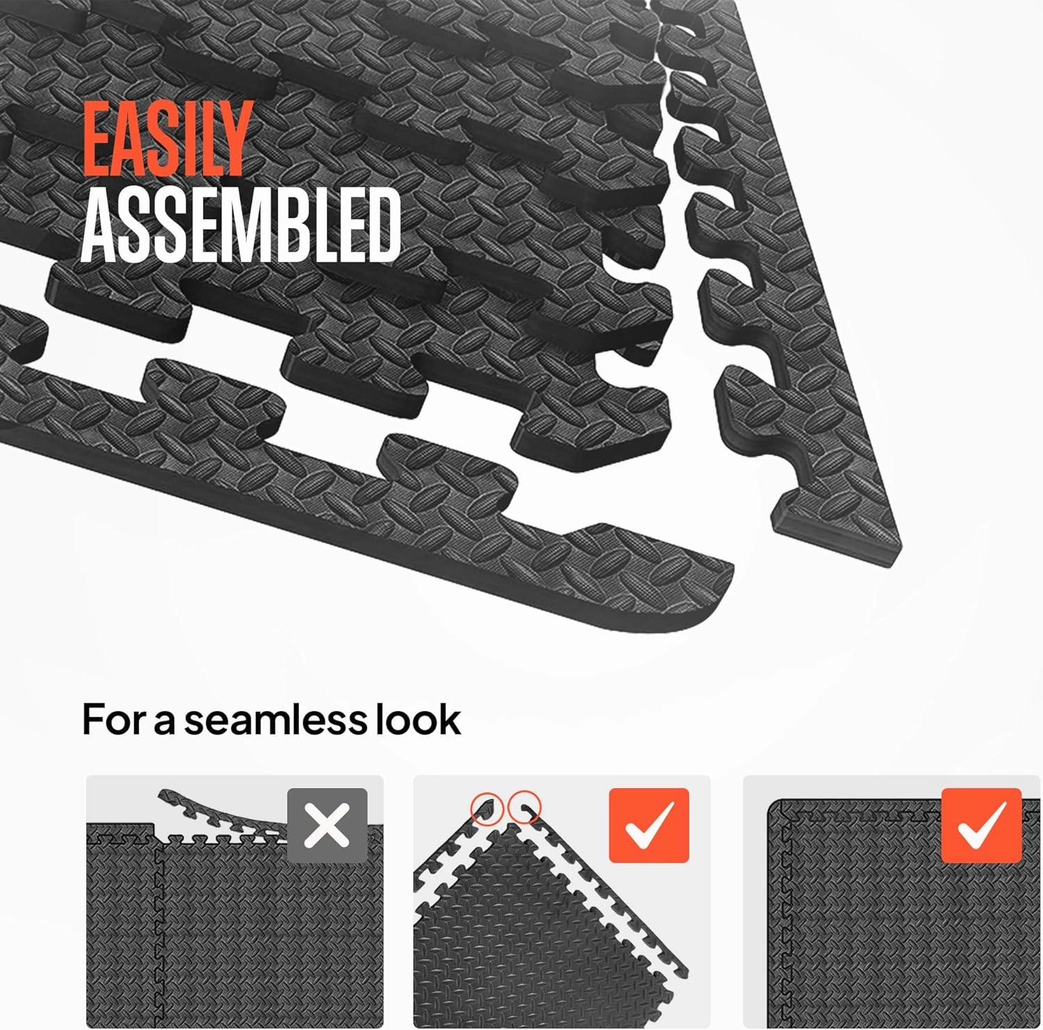 SQUATZ Puzzle Exercise Mat 25/50 Tiles Interlocking Foam Home Mats, 24x24'' EVA Foam Floor ½ in Tiles, Protective Flooring for Gym Equipment, Yoga Workouts, Durable Non-Skid Texture, Easy to Assemble