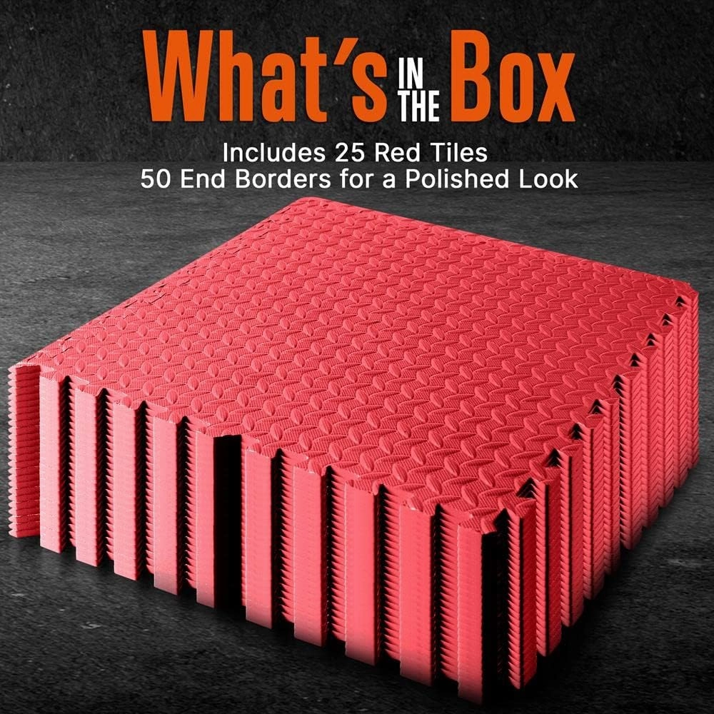 SQUATZ Puzzle Exercise Mat 25/50 Tiles Interlocking Foam Home Mats, 24x24'' EVA Foam Floor ½ in Tiles, Protective Flooring for Gym Equipment, Yoga Workouts, Durable Non-Skid Texture, Easy to Assemble