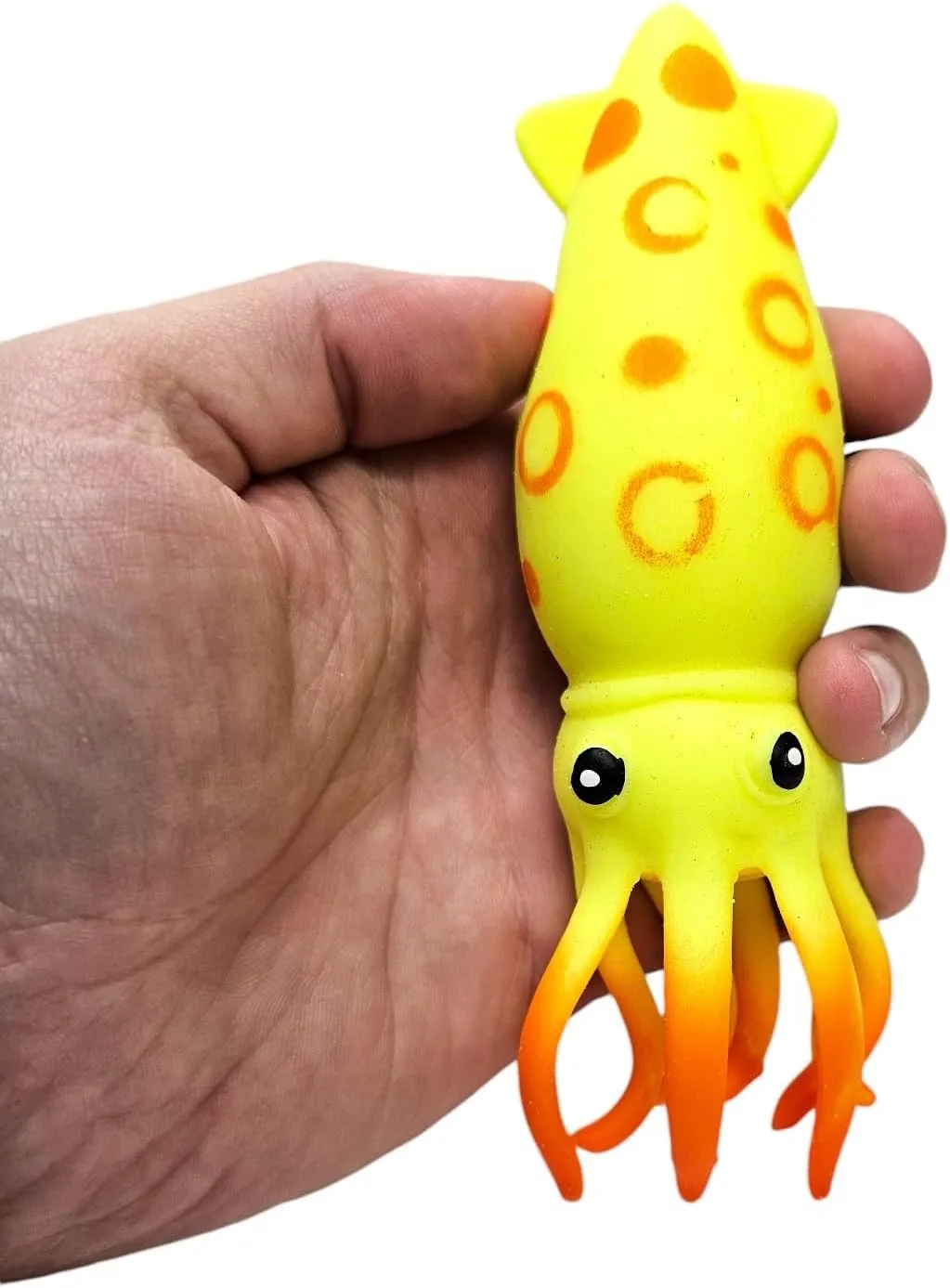 Squish and Stretch Squid (12 Pack) (6 Inch) Rubber Squeeze Fidget Toy Includes Green, Pink, Yellow, and Blue (12)