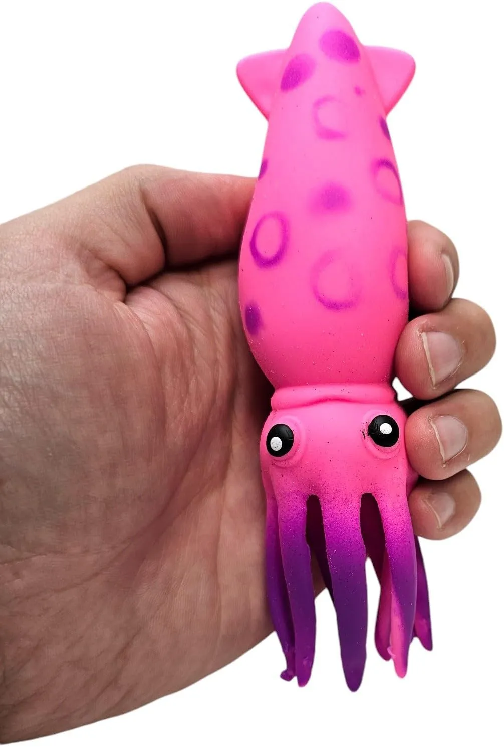 Squish and Stretch Squid (12 Pack) (6 Inch) Rubber Squeeze Fidget Toy Includes Green, Pink, Yellow, and Blue (12)