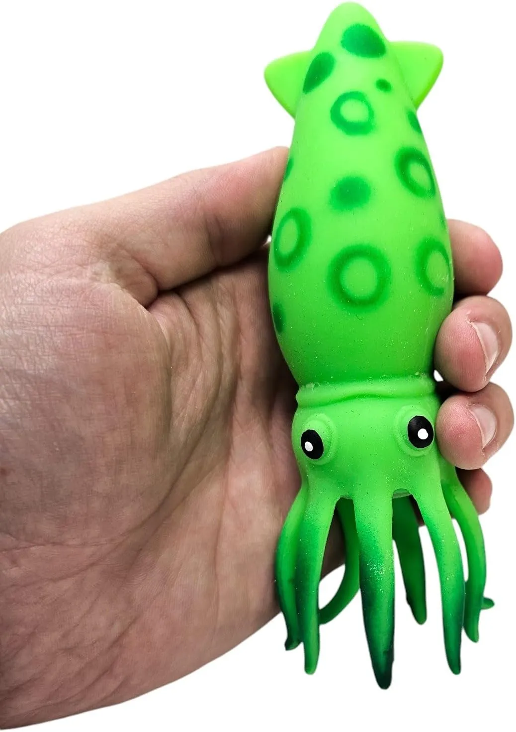 Squish and Stretch Squid (12 Pack) (6 Inch) Rubber Squeeze Fidget Toy Includes Green, Pink, Yellow, and Blue (12)