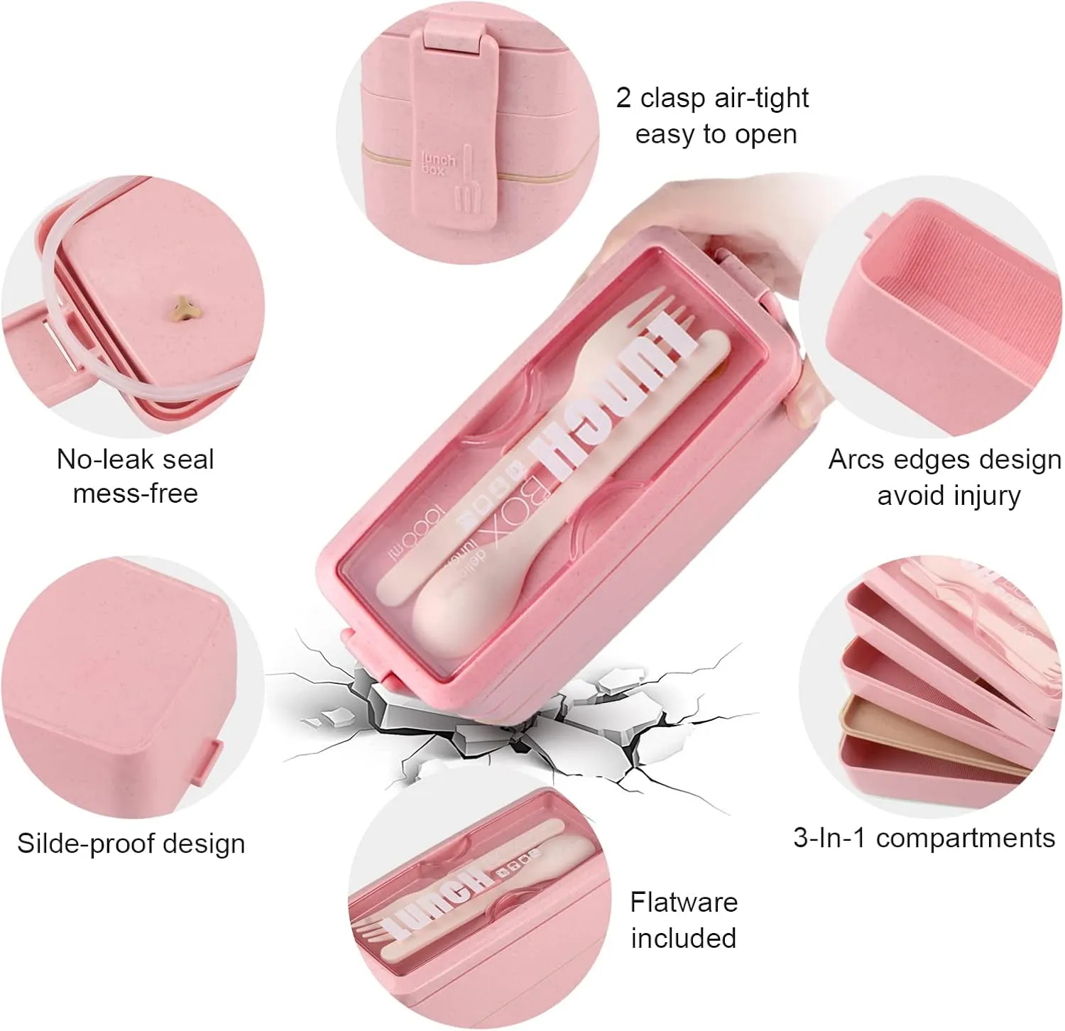 Stackable Bento Box with Lunch Bag, 3 Compartment Japanese Lunch Containers, Wheat Straw, All-in-1 Bento Lunch Box Kit for Adults Meal Prep Lunch Snack by Iteryn