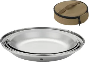 Stainless Steel Plate Fruit Dish Camping Dishes Set Metal Saucer Outdoor Tableware Kit Picnic Plates Portable Dishes with Storage Bag