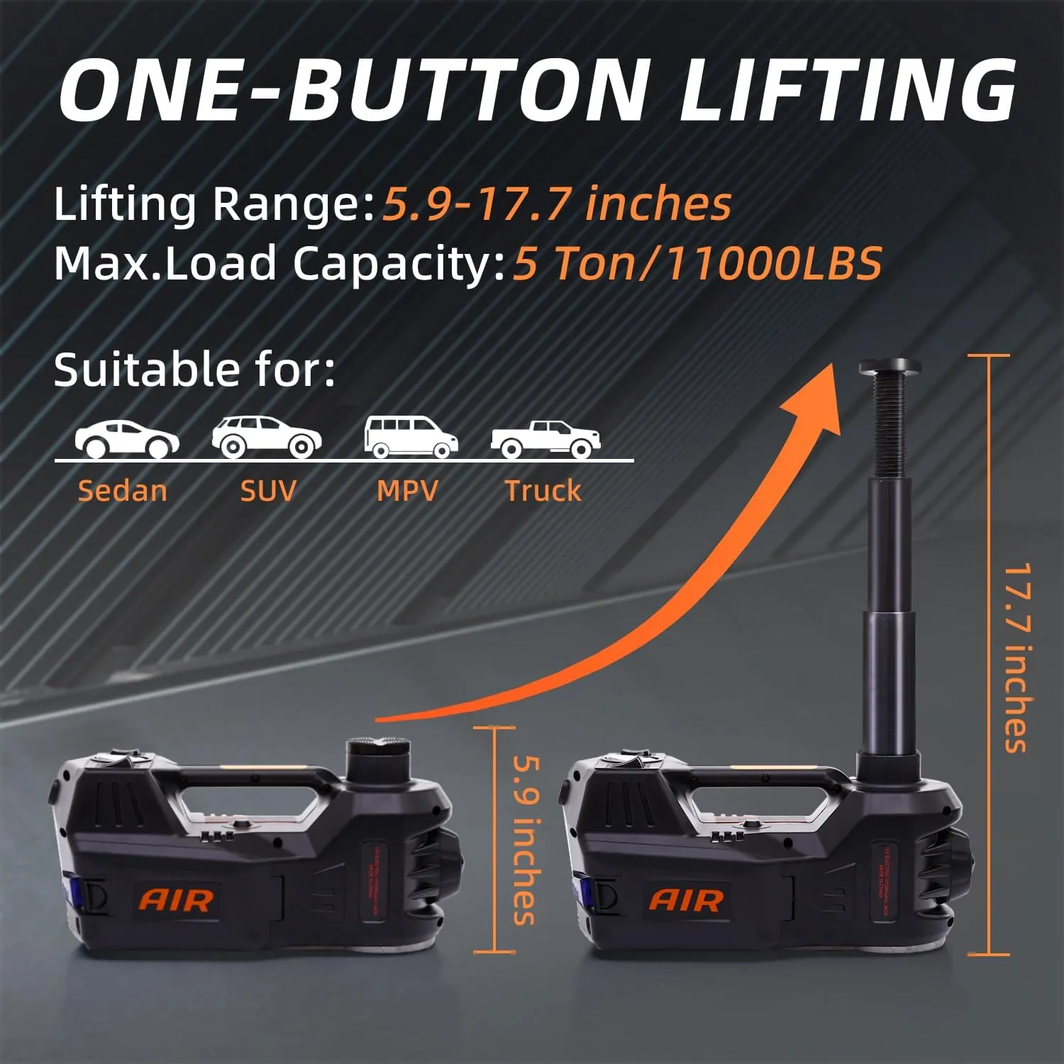 STANDTALL Electric Car Jack with Tire Imflator Pump, 5 Ton 12V Floor Jack Hydraulic,Electric Hydraulic Jack Black with LED Light for SUVs and Sedans