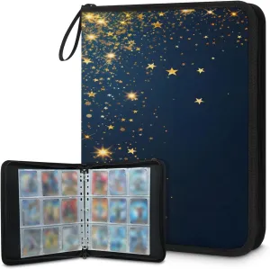 Starry Star Sky 3 Ring Trading Zipper Binder Strap, Trading Card Binder 4 Pocket, 400 Pockets Card Holder with 50 Removable Sleeves for Game Cards