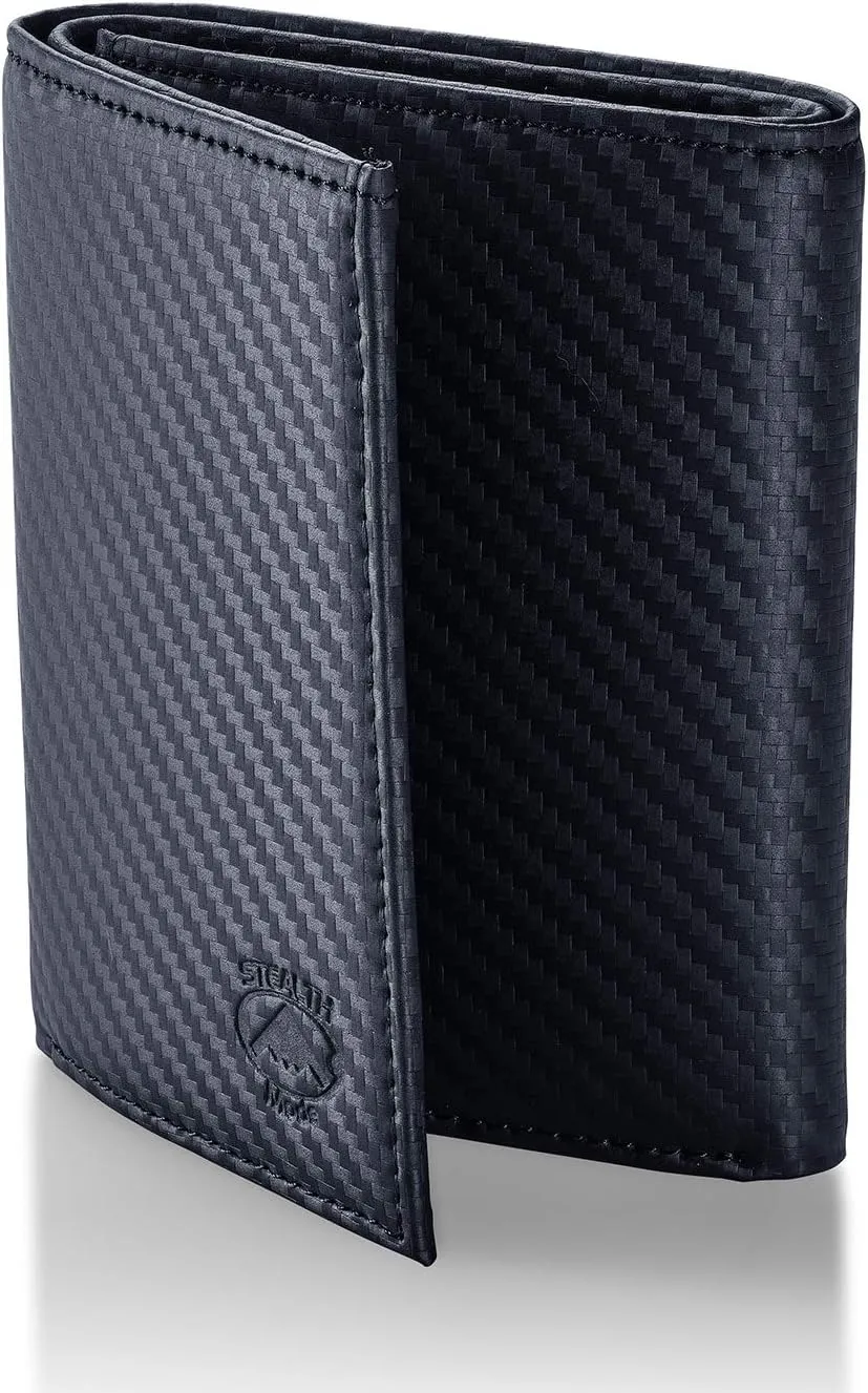 Stealth Mode Carbon Fiber Trifold RFID Wallet For Men With Flip Out ID Holder (Carbon Fiber)