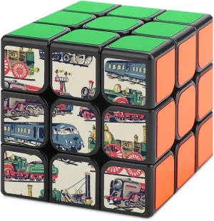 Steam Trains Cool Pattern 3x3 Fidget Cube Stress Relief Magic Speed Cube for Adults Gift