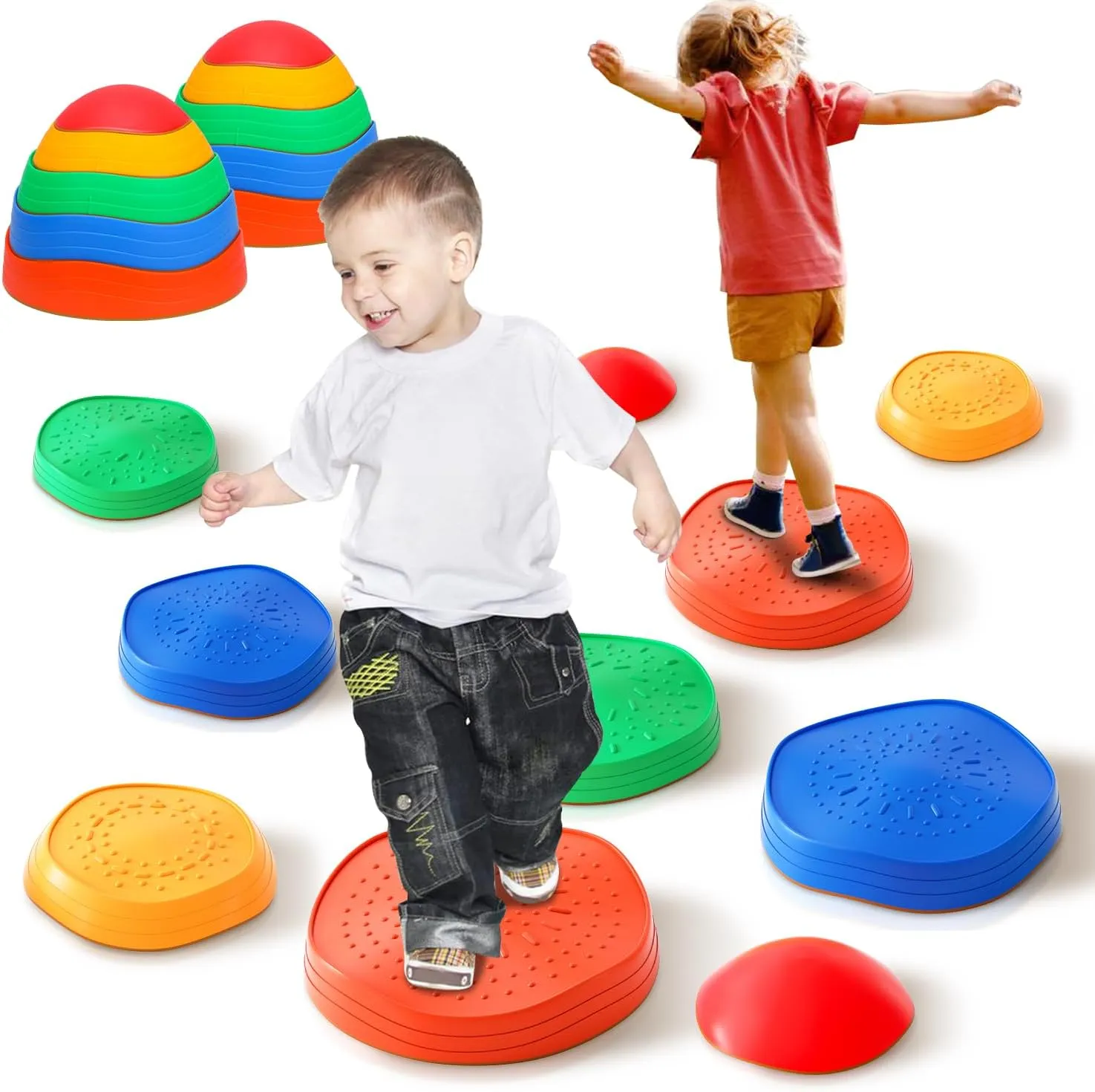 Stepping Stones for Kids, Non-Slip Plastic Balance River Stones for Kids, Promoting Children's Coordination Skills Obstacle Courses Sensory Toys for Toddlers, Indoor & Outdoor Play