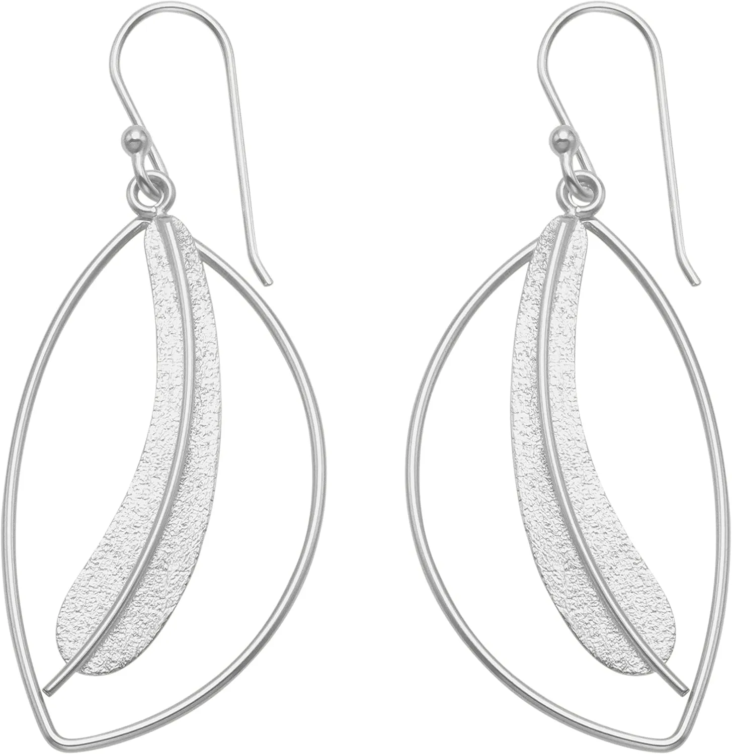 Sterling Silver Angel Feather in Tear Drop Wire Earrings