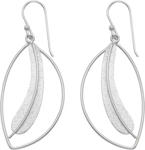 Sterling Silver Angel Feather in Tear Drop Wire Earrings