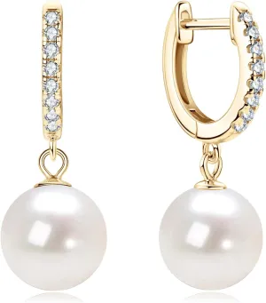 Sterling Silver Pearl Drop Earrings Freshwater Cultured Pearl Hoop Earrings Moissanite Jewelry Gifts for Women