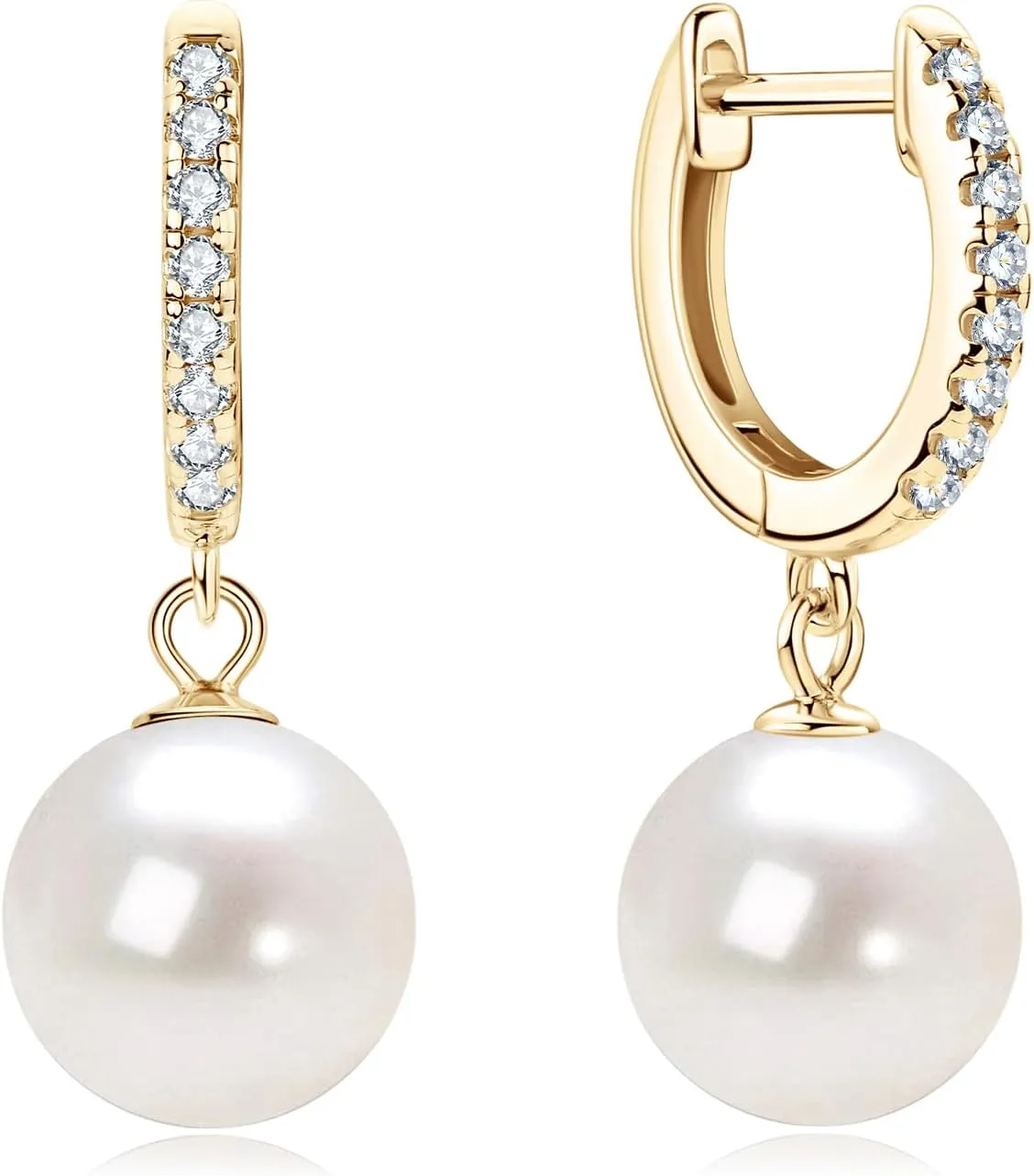 Sterling Silver Pearl Drop Earrings Freshwater Cultured Pearl Hoop Earrings Moissanite Jewelry Gifts for Women
